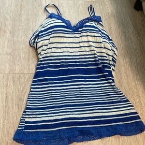 Blue lace tank top with built in bra